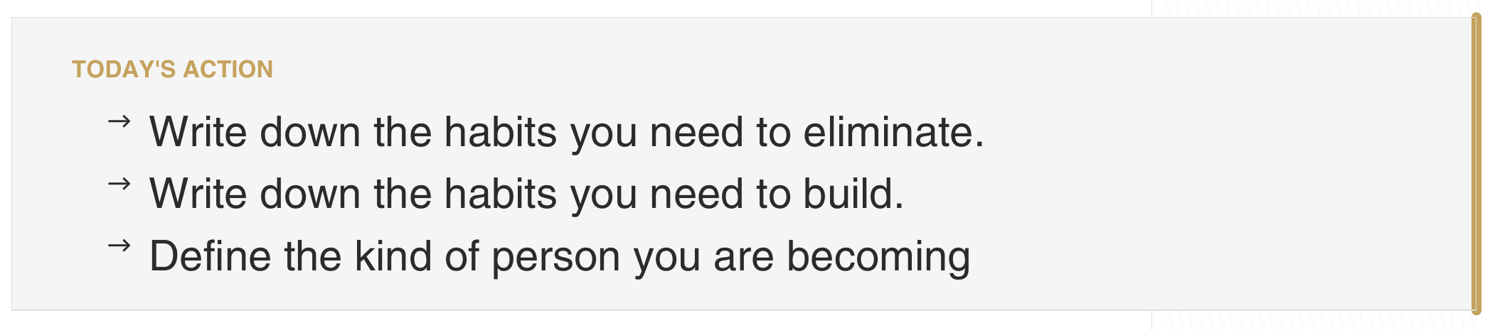 Day 1 action prompts: habits to leave behind, habits to build, and the person you are becoming